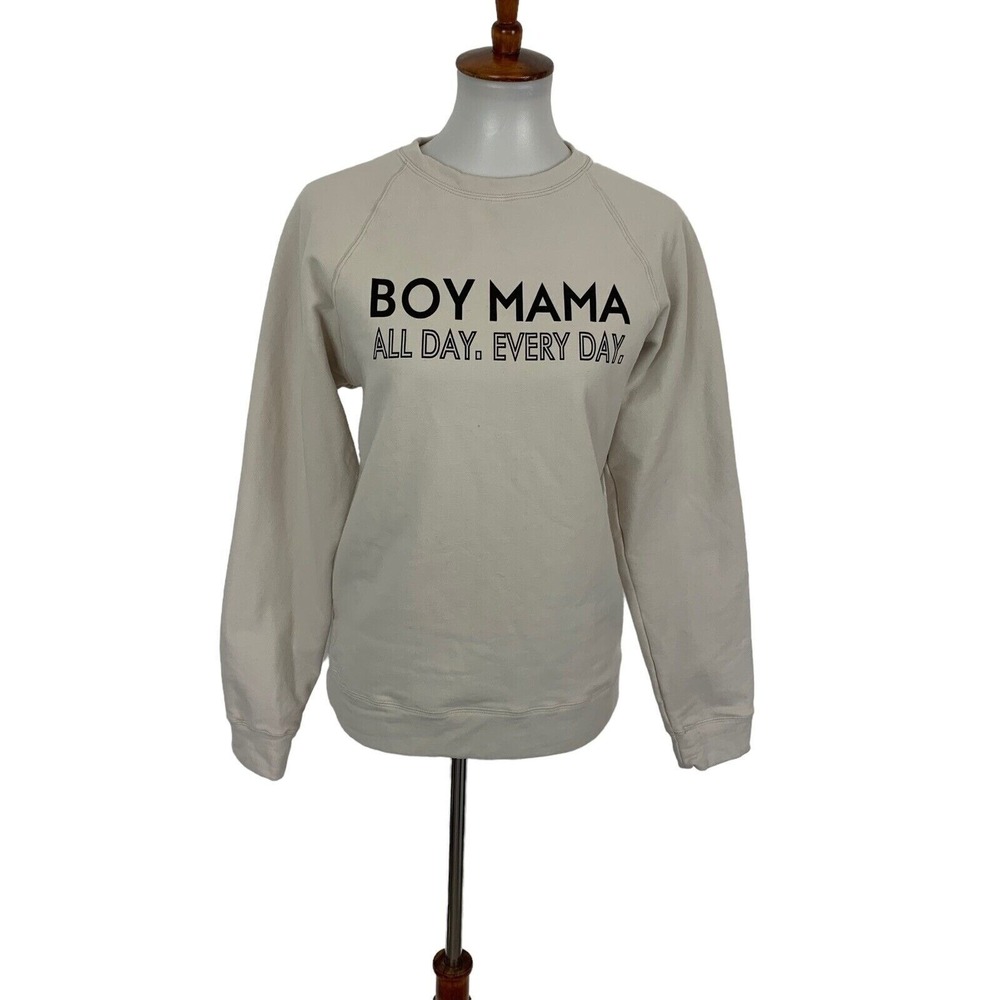 Sheshow Sweater Medium Ivory Bow Mama Graphic Crewneck Cozy Casual